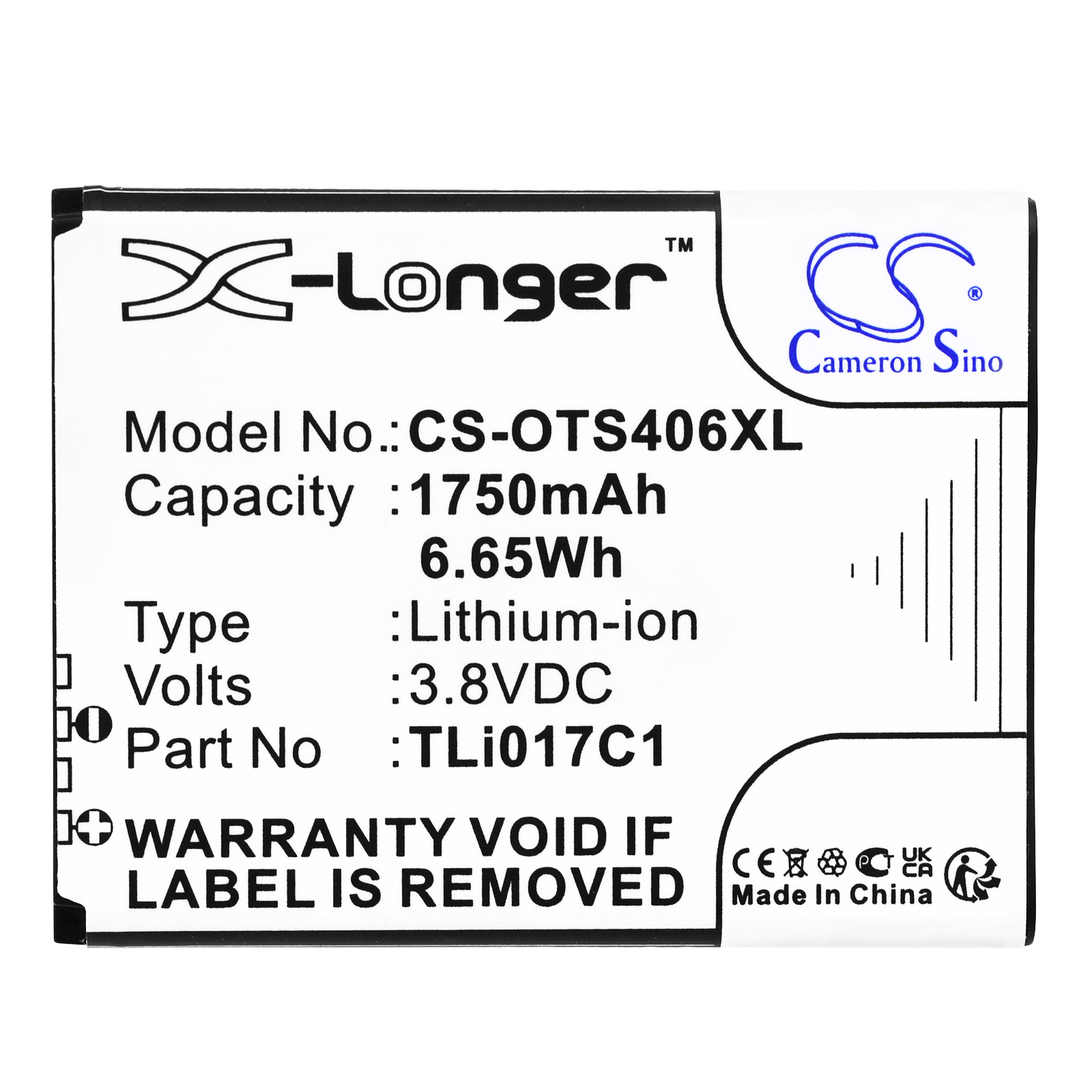 Акумулятор Alcatel 4056SPP, 4058R, One Touch Pop 3 4.5, One Touch Streak, OT-4060, OT-4060A, OT-5017, OT-5017D, OT-5019 CS-OTS406XL - Зображення 3