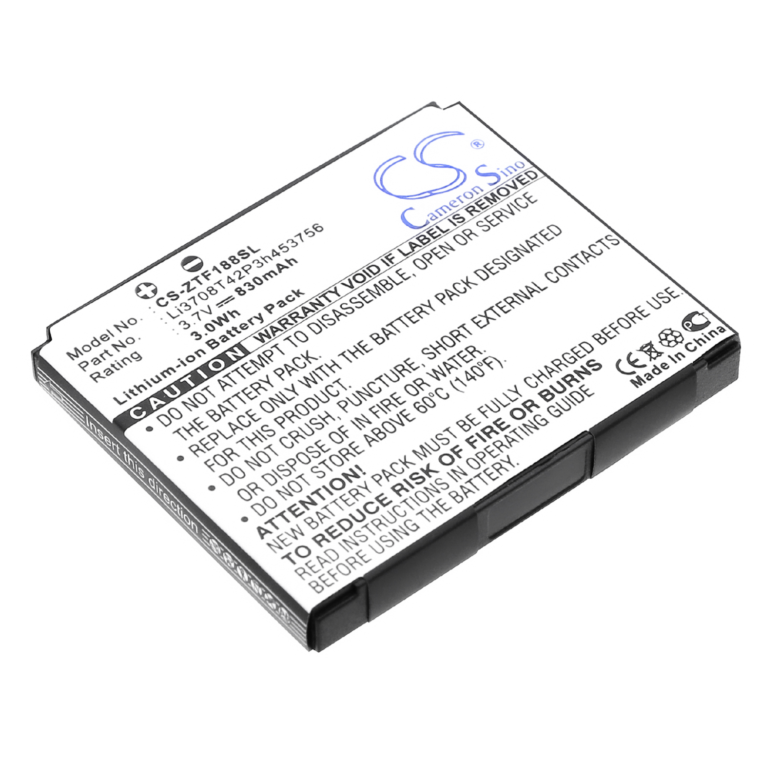 Акумулятор ZTE A833, D300, D90, D90+, F168, F188, F230, F233, F350, F500, F582, F600, F852, F858, F858 Easy Touch, F870, Glidem, i628, K80, Next G, Next Gm, R200, R201, S200, Salute, T870, T870m, U200, U201, U210, U218 CS-ZTF188SL