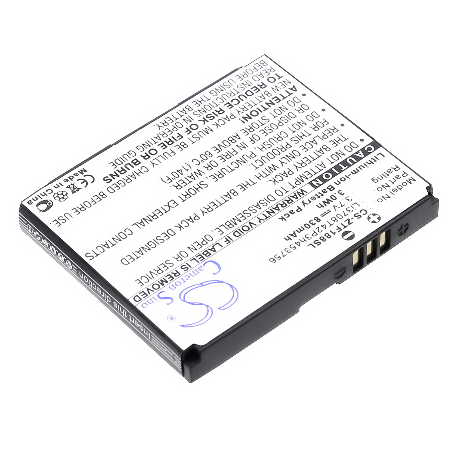 Акумулятор ZTE A833, D300, D90, D90+, F168, F188, F230, F233, F350, F500, F582, F600, F852, F858, F858 Easy Touch, F870, Glidem, i628, K80, Next G, Next Gm, R200, R201, S200, Salute, T870, T870m, U200, U201, U210, U218 CS-ZTF188SL - Зображення 2